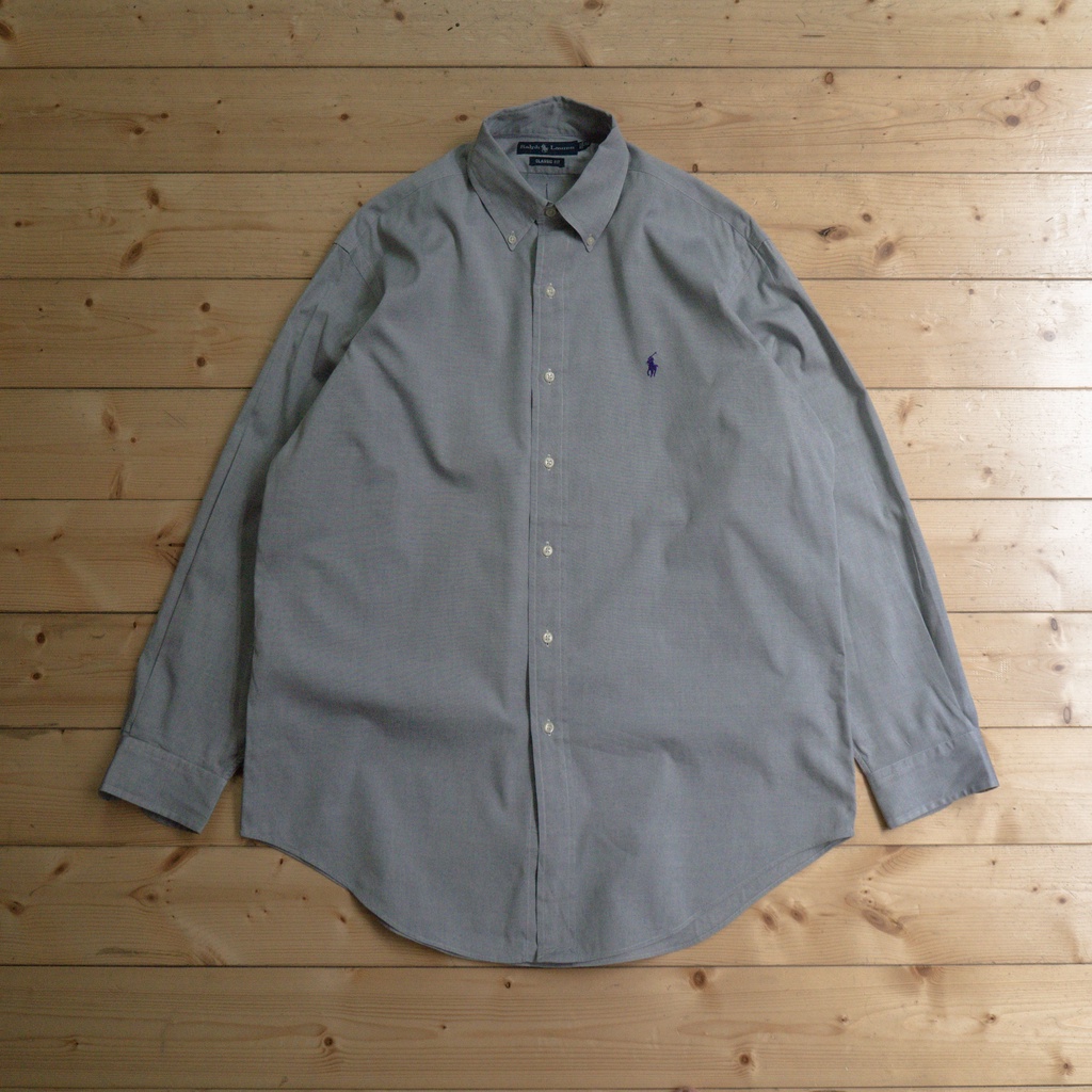 《白木11》 🇺🇸 90s Polo Ralph Lauren OCBD shirt 美國 灰色 扣領 牛津 長袖 襯衫