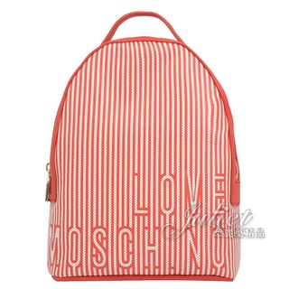 【茱麗葉精品】MOSCHINO LOVE MOSCHINO 線條LOGO帆布拼接後背包.紅白 現貨在台