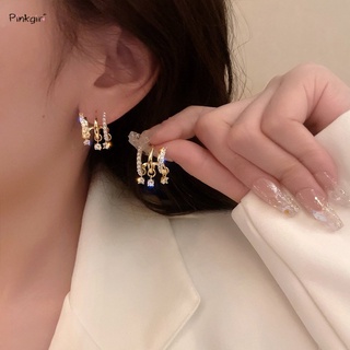 1 對珍珠鋯石三圈耳環高品質輕奢金合金幾何耳環適合女朋友時尚首飾