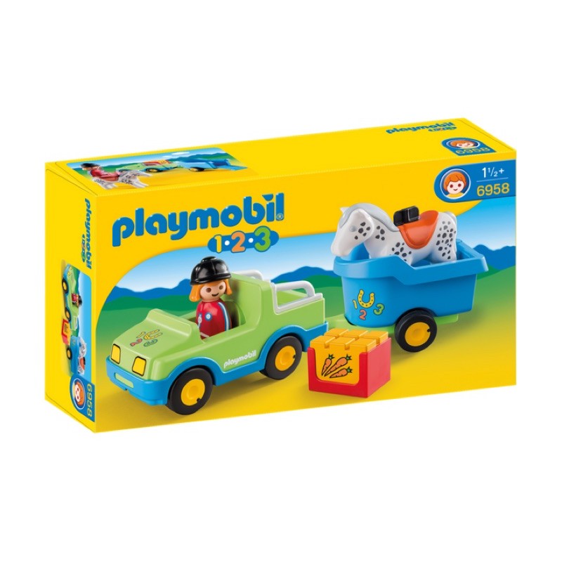 全新 摩比人 Playmobil 123系列 6958汽車與拖車小馬