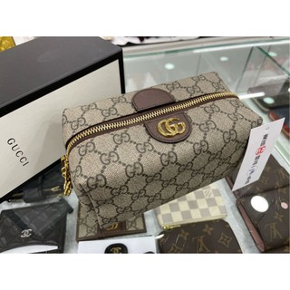 東區正精品㊣GUCCI 548393 PVC 咖啡色防水布金GG拉鍊化妝包大款 RZ2288