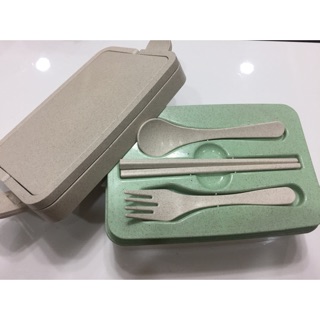 《全新品》小麥便當盒 雙層野餐盒 附餐具 可手提