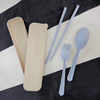 Sisla 天然小麥桿環保餐具三件組(附收納盒) 叉子 湯匙 筷子 餐具