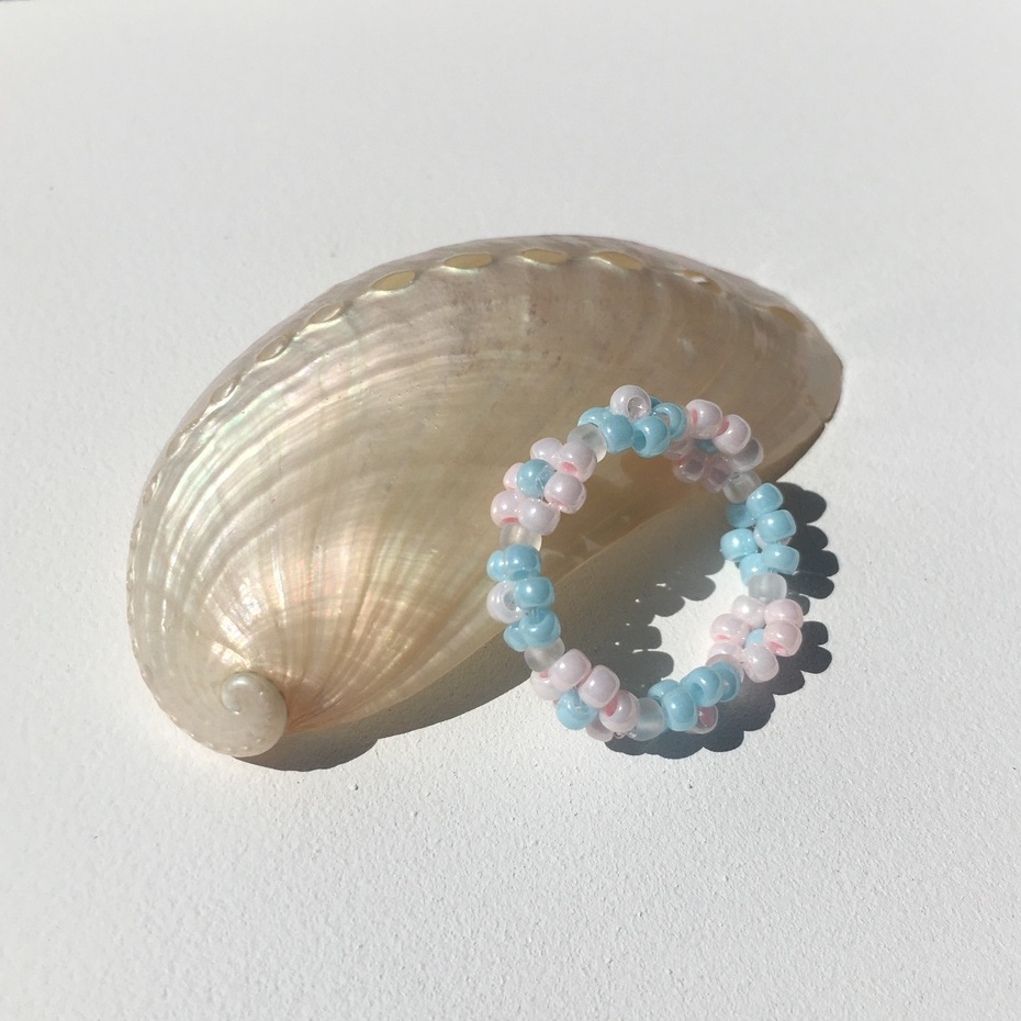 【HOXY】粉藍優格 手工 串珠 戒指 飾品