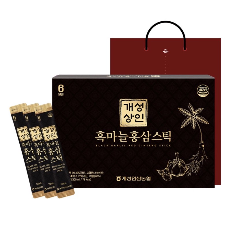 韓國 開城六年根紅蔘黑蒜補氣養神隨身飲30包入（附提袋）