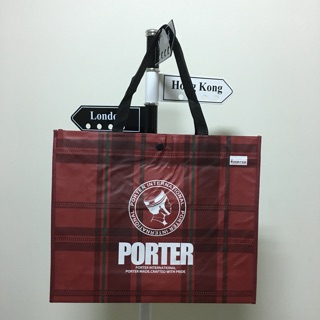 porter 紅色聖誕格紋購物袋L