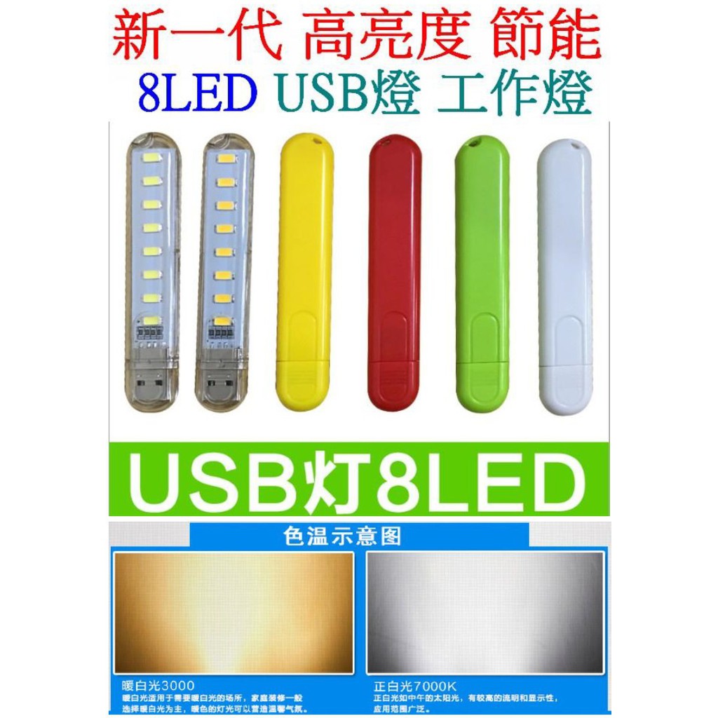 【成品購物】 USB LED 0.5W* 8LED燈 LED手電筒 LED工作燈 小夜燈 檯燈 USB燈 露營燈 維修燈