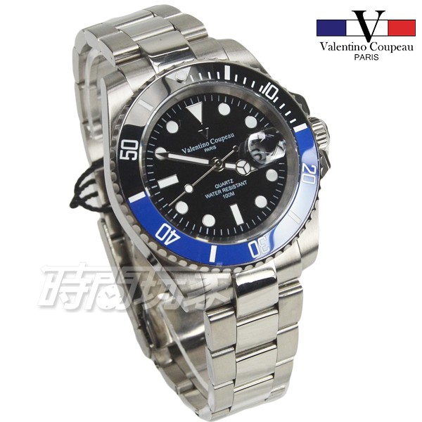 valentino 范倫鐵諾 V61589B黑 不鏽鋼 防水手錶 男錶 潛水錶 水鬼 石英錶 日期視窗 鋼帶 時間玩家