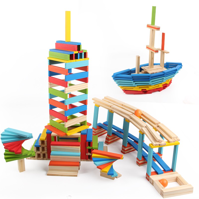 兒童木制積木顏色形狀認知益智玩具操作動手搭建構筑建筑棒木玩具