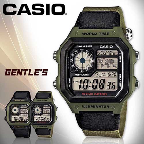 國隆 CASIO手錶專賣店 AE-1200WHB-3B CASIO 世界地圖方形 帆布錶帶 防水 AE-1200WHB