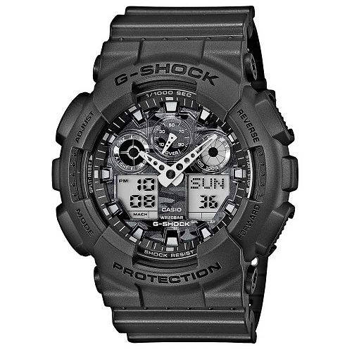 【CASIO】G-SHOCK 超人氣金屬光澤迷彩紋路雙顯錶(GA-100CF-8A)正版宏崑公司貨