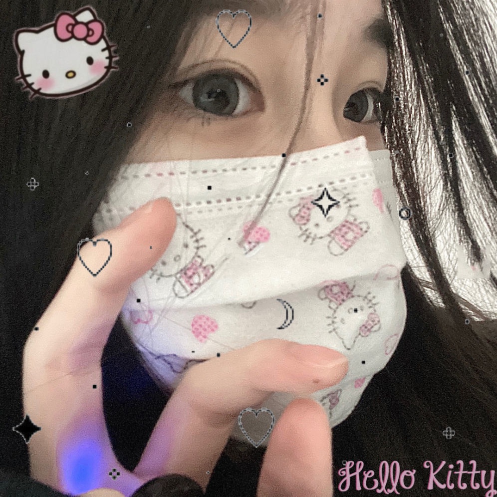 超可愛HelloKitty口罩三層防護口罩卡通潮牌口罩女白色印花凱蒂貓