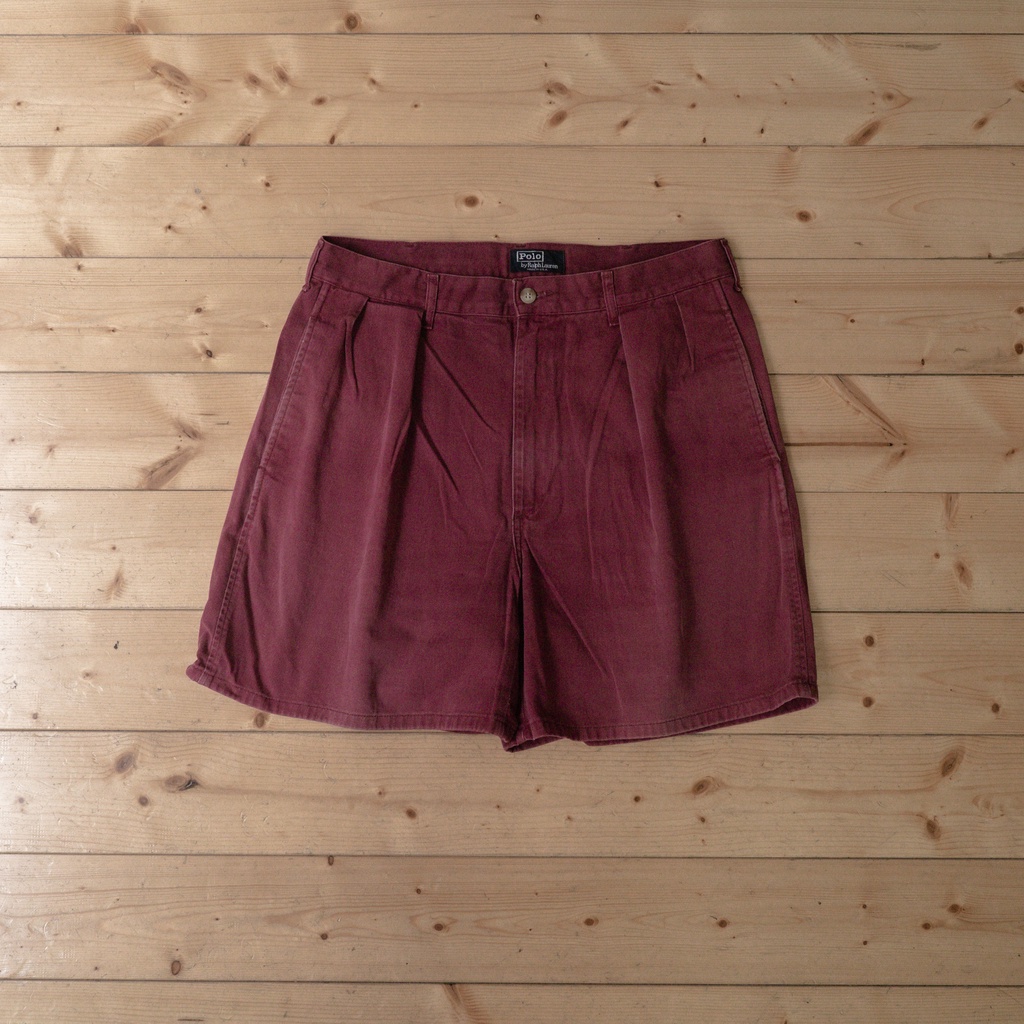 《白木11》 🇺🇸 90s Polo Ralph Lauren shorts 紫紅色 寬版 打摺 休閒 短褲 古著