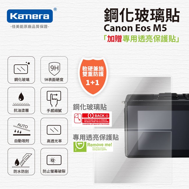 🍁附發票含稅🍁適用佳能Canon EOS M5 鋼化玻璃貼 2.5D 1+1 買一送一 (玻璃貼+一般貼)