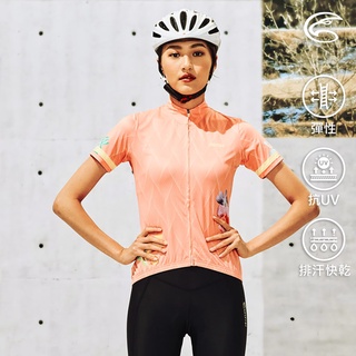 ADISI 女抗UV快乾短袖自行車衣ABL2192207 (S-XL) 春日粉橘 / 吸濕排汗 速乾 防曬 反光