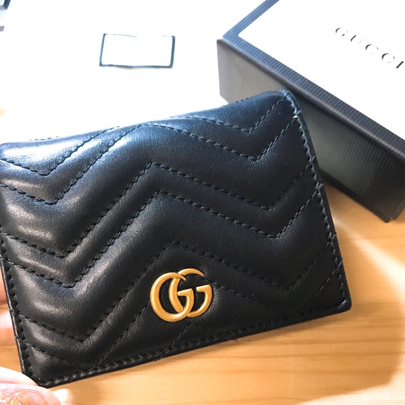 Gucci 馬夢marmont短夾經典黑色縫線細緻 蝦皮購物
