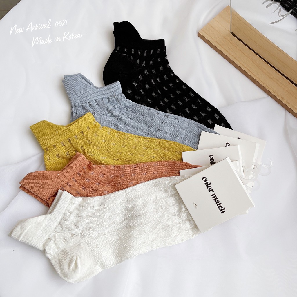 【首爾姐姐】韓國🇰🇷新品襪  腳跟加長透膚短襪  方格 韓國空運 女襪 透膚襪