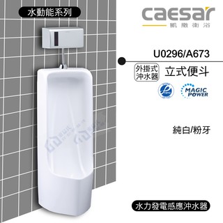 附發票 含稅 CAESAR凱撒 U0296/A673 外掛式沖水器立式便斗 小便斗 純白/粉牙《中部免運》【東益氏】