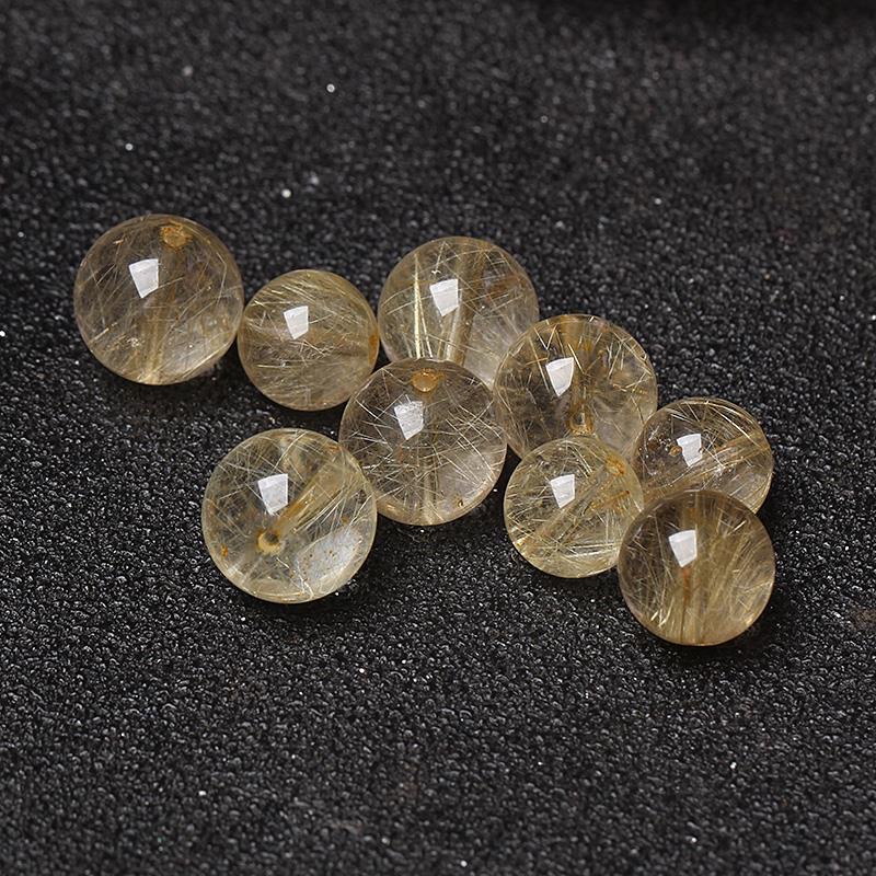 5A巴西天然金髮晶散珠子6mm圓珠DIY水晶鈦晶黃髮單顆串珠配手鍊項鍊