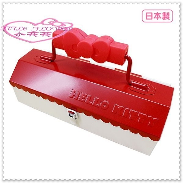 小花花日本精品 Hello Kitty 日製 鐵製手提收納箱 工具箱 置物盒 化妝玩具箱 紅色房屋33165608