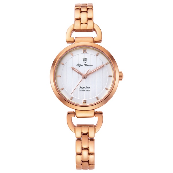 Olym Pianus 奧柏表 2483LR 典雅時尚直線壓紋腕錶 / 玫瑰金X白 30mm