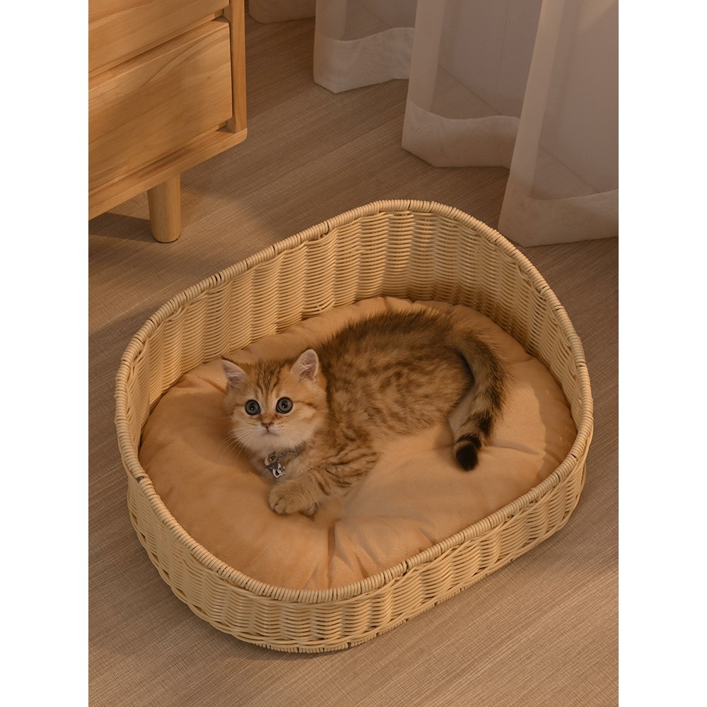 猫小屋藤編四季共通夏猫用品半閉鎖個性カタツムリ状ペット小屋解体可能