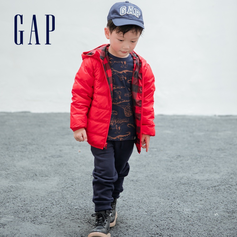 Gap 兒童裝 雙面穿連帽羽絨外套 大絨朵羽絨系列-紅色(703935)