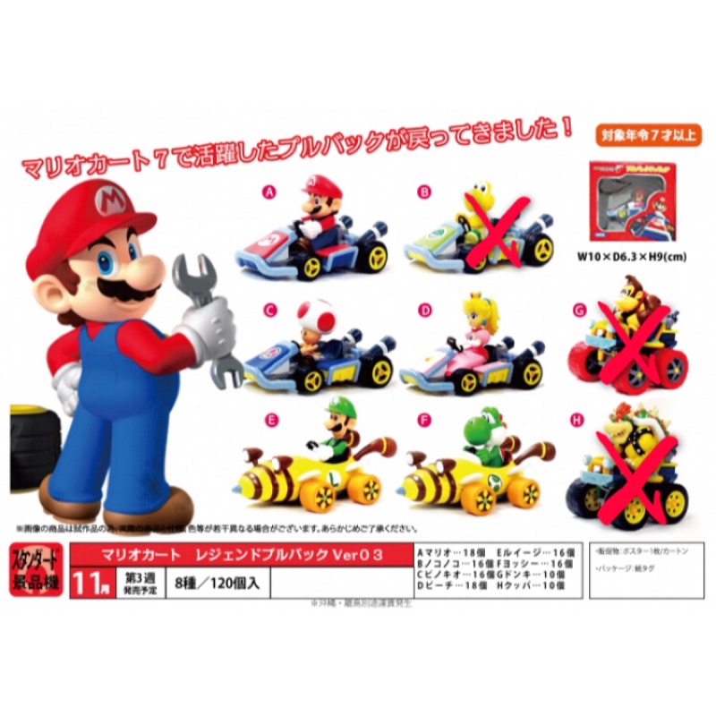 日本景品 Mario kart 7 超級瑪莉ver.3 瑪莉歐 奇諾比奧 碧琪公主 路易吉 耀西 迴力車 玩具車