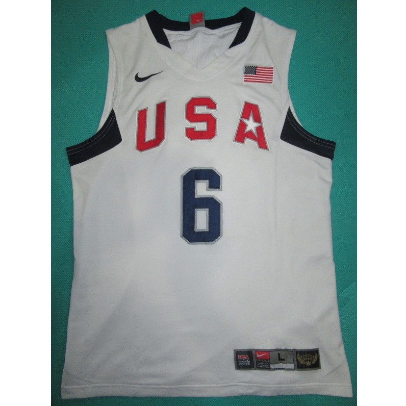 ( 九成新 ) 絕版限量NIKE 2008北京奧運美國夢幻籃球隊Lebron James 白色男款雙層電繡球衣（L+2）