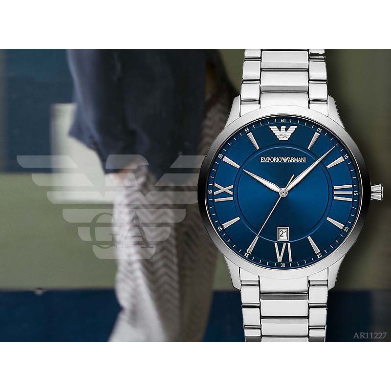 EMPORIO ARMANI亞曼尼都會紳士羅馬刻度腕錶/藍面鋼帶(AR11227)【時間道】 | 蝦皮購物