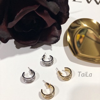 TaiLa金屬小三管迷你耳釘 金/銀 鋼針