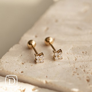 【 Dahlia 】18K鑽石小花螺紋轉珠耳環 單只販售 鑽石 純K金 輕珠寶