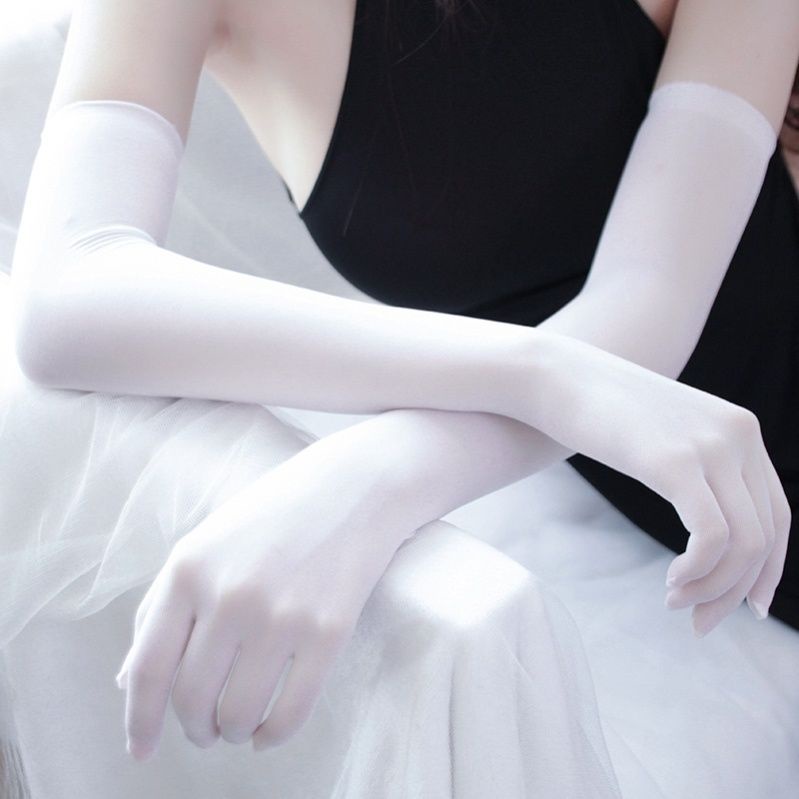 加長學生袖配飾婚紗白色五指通用黑色夏季絲襪手套彈力台