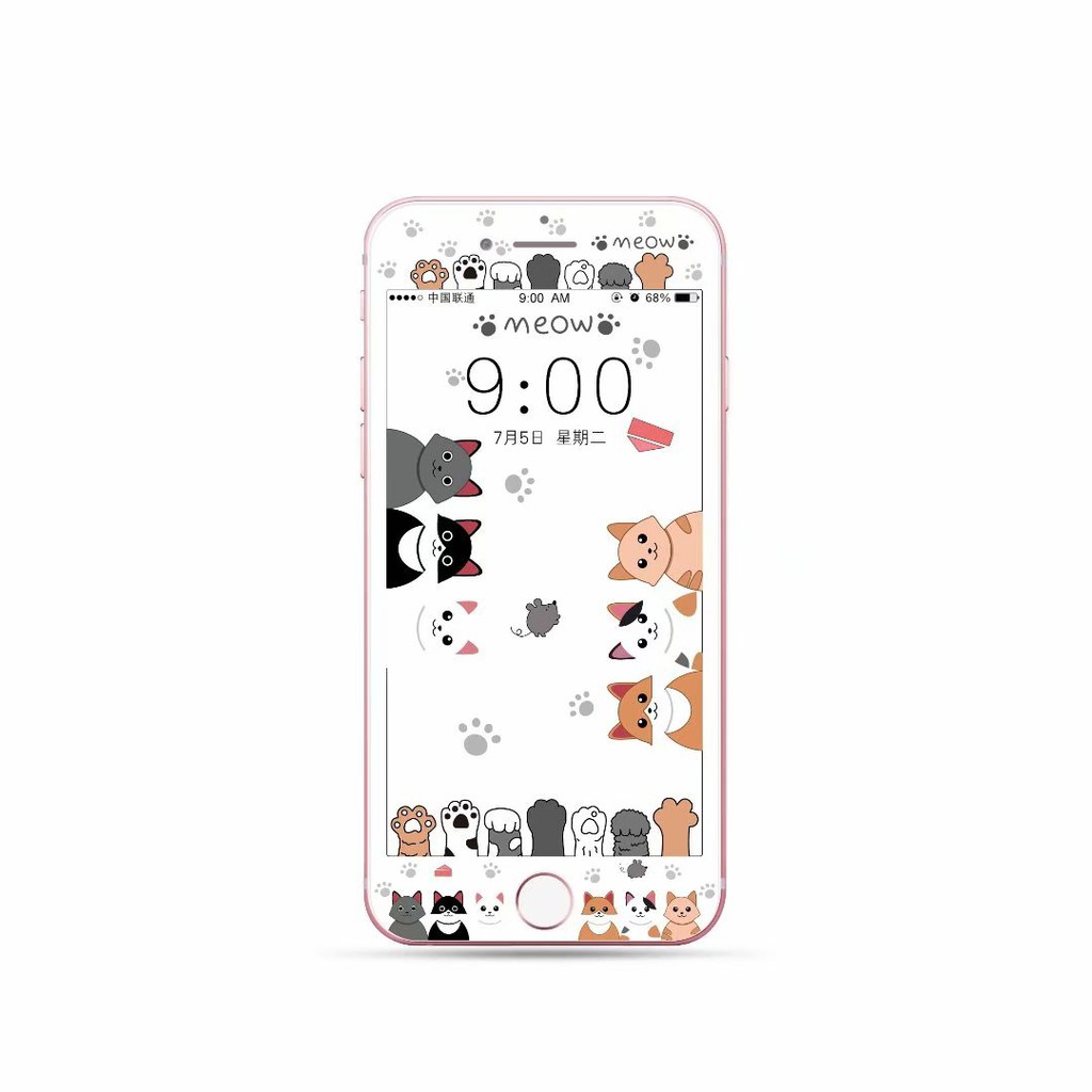 Iphone6 Iphone7 Iphone8 可愛貓咪貓掌喵星人3d軟邊滿版鋼化玻璃膜前膜 蝦皮購物