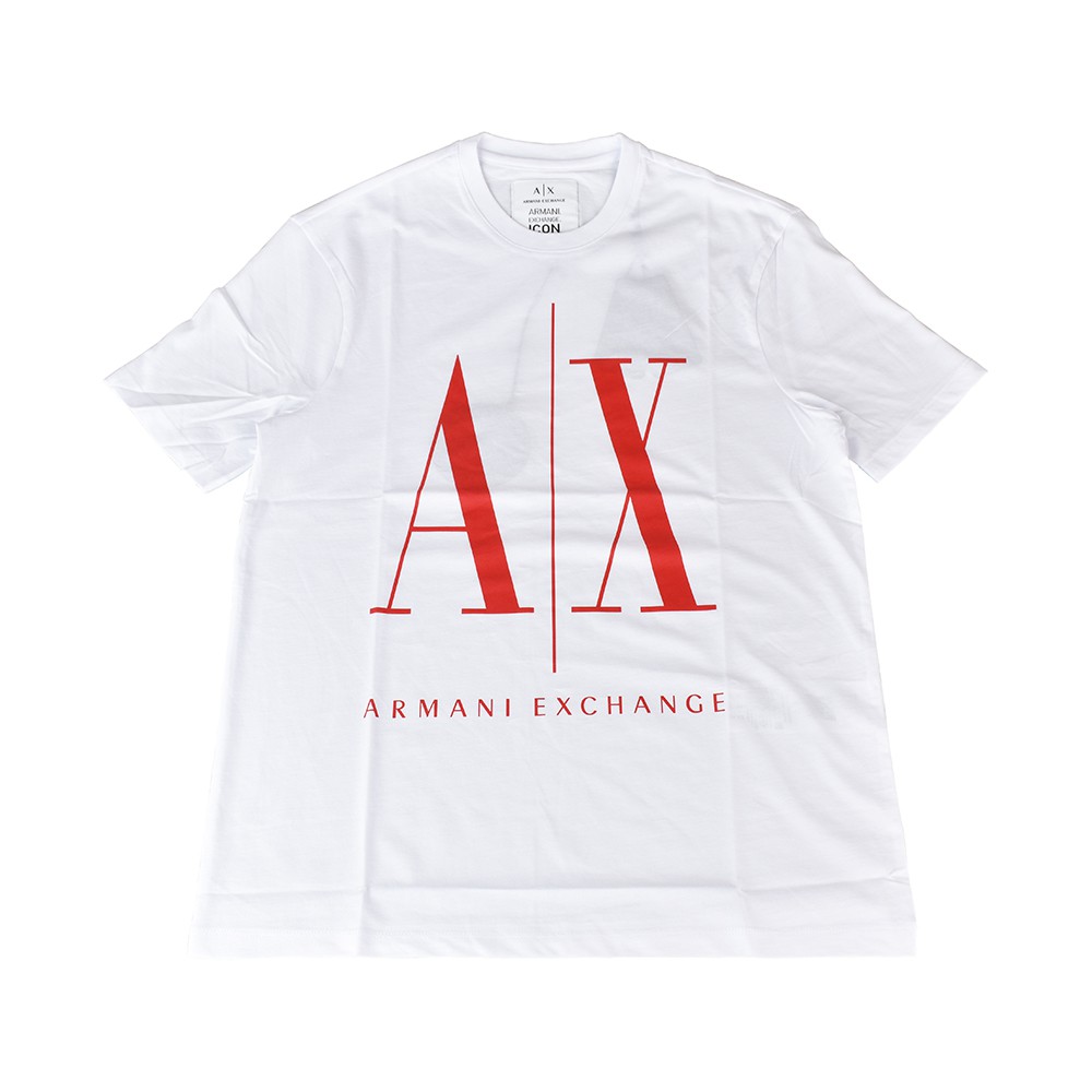 A│X Armani Exchange經典壓印字母LOGO造型純棉短袖T恤(XS/S/M/L/白x紅字)