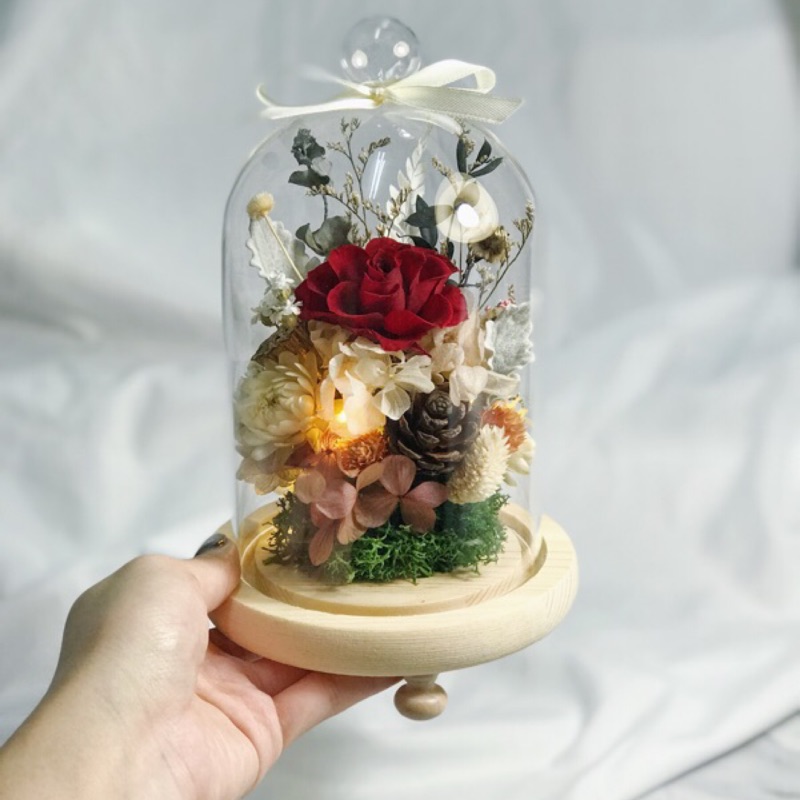 小巧玻璃花盅 無燈款 有led燈款 乾燥花禮 玻璃花盅 永生花盅 乾燥花夜燈 蝦皮購物