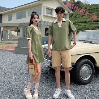 【COUPLE】情侶裝減齡別致polo領連衣裙小個子修身裙子一裙一衣潮