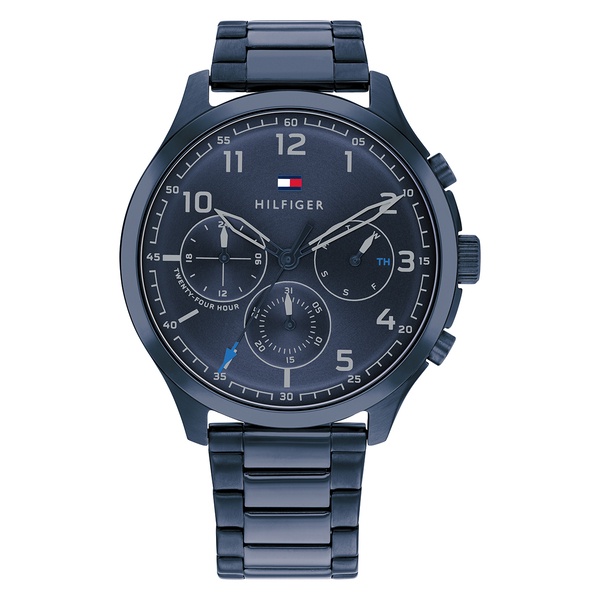 Tommy Hilfiger 都會休閒藍色不鏽鋼三眼錶 44mm 星期日期顯示 TH700120 台灣公司貨保固二年
