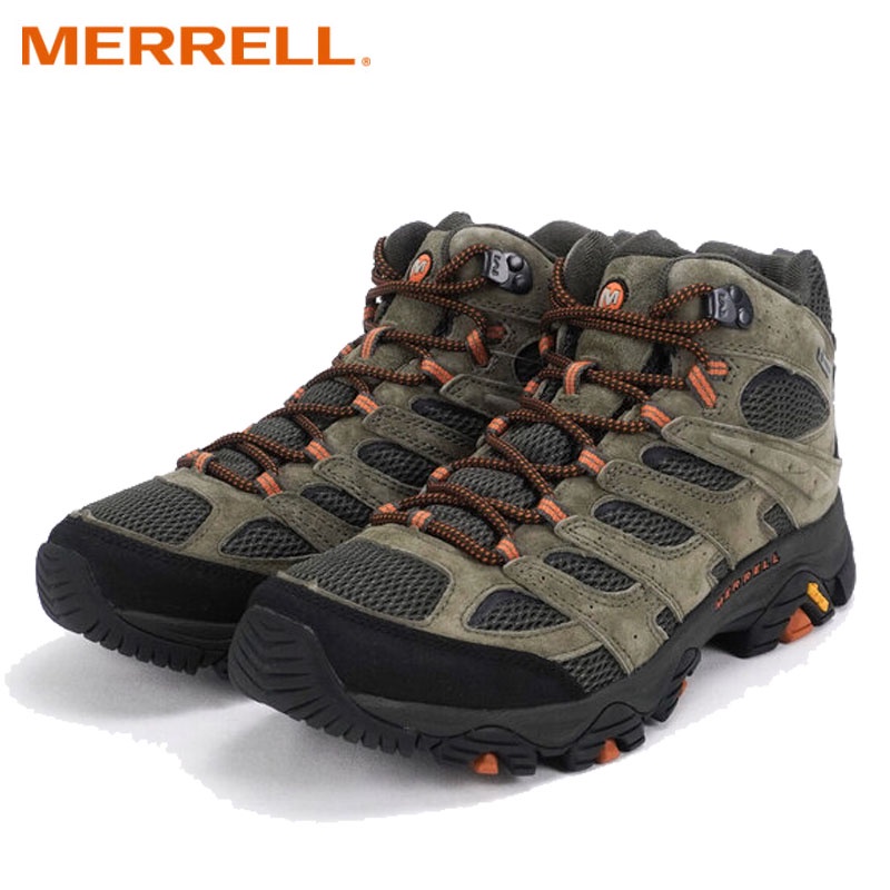 【MERRELL 美國】男 MOAB 3 MID GORE-TEX 中筒健行鞋 橄欖綠/橘 登山鞋 ML035791