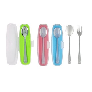 美國 innobaby stainless spoon and fork set 不繡鋼湯匙叉子組 附攜帶盒 三色