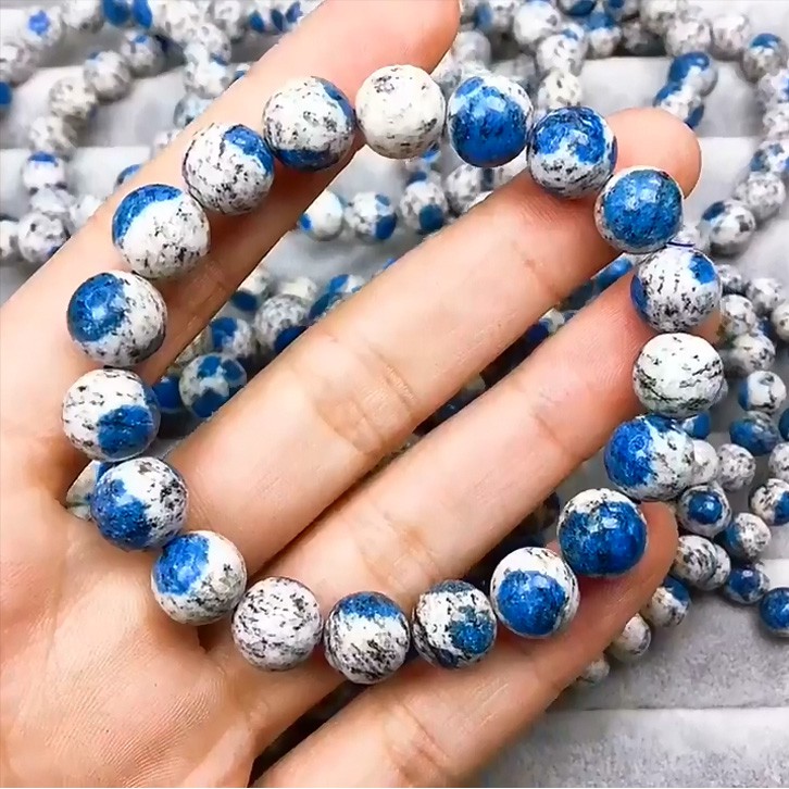 天然K2水晶手鍊喜馬拉雅山水晶手鏈能量覺醒石藍銅礦和綠黑雲母共生礦blue手珠