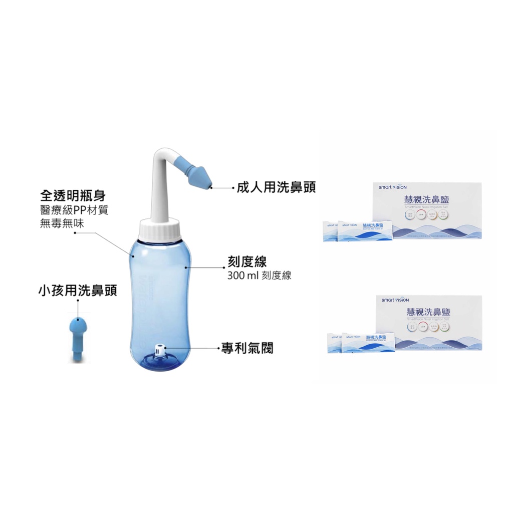 慧視洗鼻器SV-300 (300 C.C.)＋慧視洗鼻鹽60包(台鹽生技一廠研發生產）