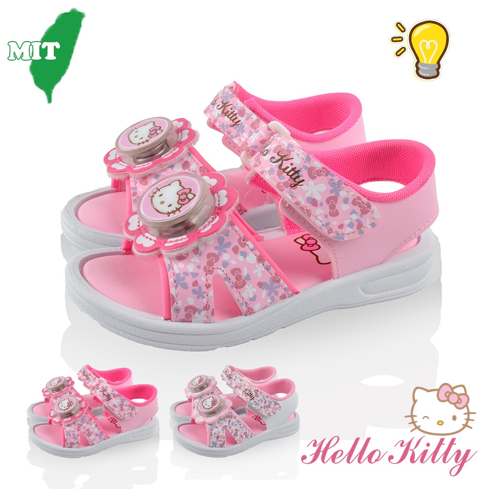 Hello Kitty童鞋 15-20cm 電燈小碎花輕量減壓休閒涼鞋 白粉.粉(聖荃官方旗艦店)