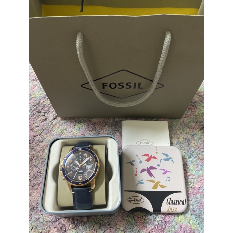 fossil 全新正品GRANT SPORT 系列藍色皮革計時錶FS5237