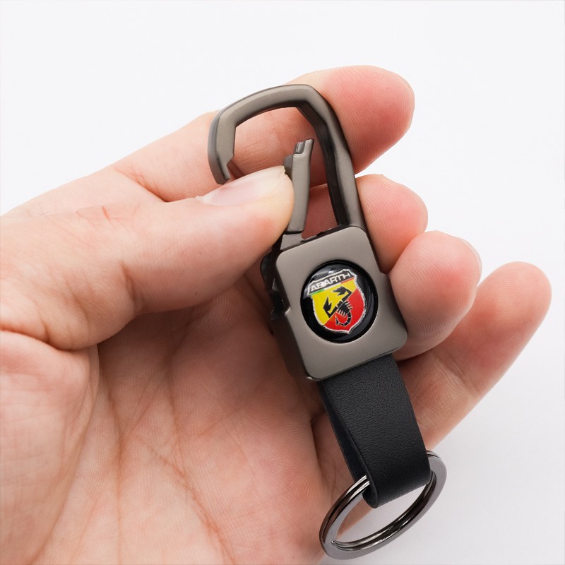 高品質金屬皮革創意標誌鑰匙扣汽車配件適用於 abarth- 500 595 1100 Stilo Ducato Pali