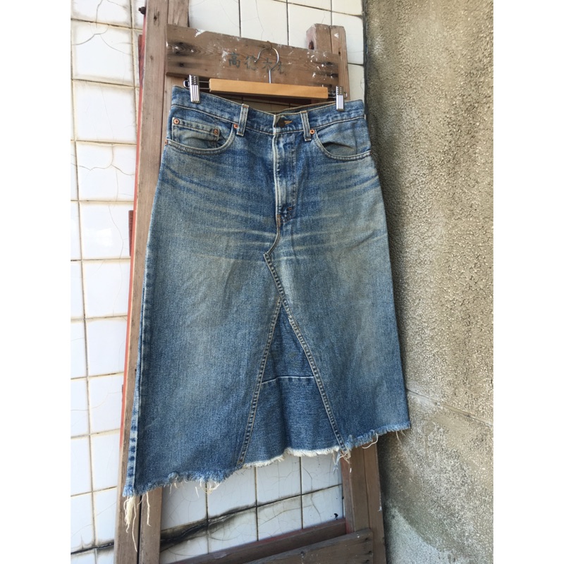 W32 自改 Levis 拼接 550 二手 Levis 牛仔長裙 刷紋 牛仔裙