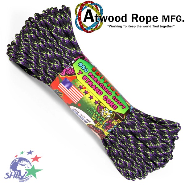 Atwood Rope 美國專業傘繩 - 黑紫亮綠迷彩色傘兵繩 / 100呎-Z04-Undead 【詮國】