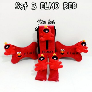 MERAH 汽車枕頭安全支撐靠背 3 件套 Elmo 紅色