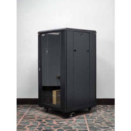 19吋 60cm寬x60cm深 22U黑色 前玻璃門後鐵門機櫃 網路機櫃 伺服器機櫃 電腦機櫃 監視系統