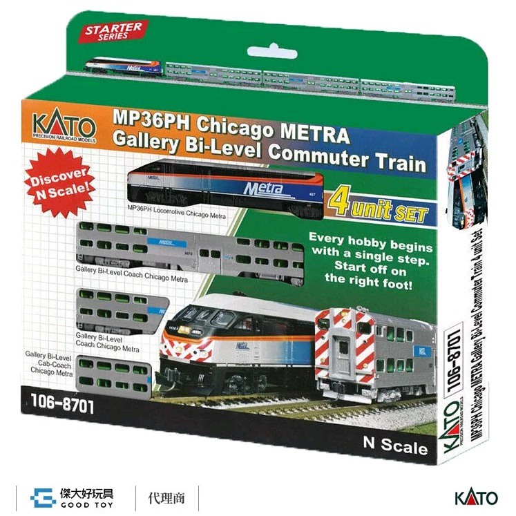 KATO 106-8701 MP36PH Chicago Metra 雙層客車 (4輛)